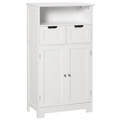 Kleankin Bathroom Floor Cabinet Free Standing Storage Cupboard with 2 Drawers Adjustable Shelf White