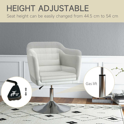 Retro Style Accent Chair with Swivel Base, Height Adjustable Arm Chair with Pillow for Living Room, Bedroom, Cream White