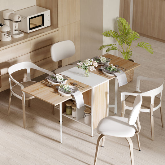 Retro Style Foldable Dining Table Folding Workstation for Small Space with Storage Shelves Cubes Oak & White
