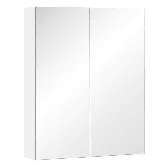 Bathroom Mirror Cabinet Wood Storage Shelf Wall Mount Double Door Cupboard Adjustable 60Wx15Dx75H - White