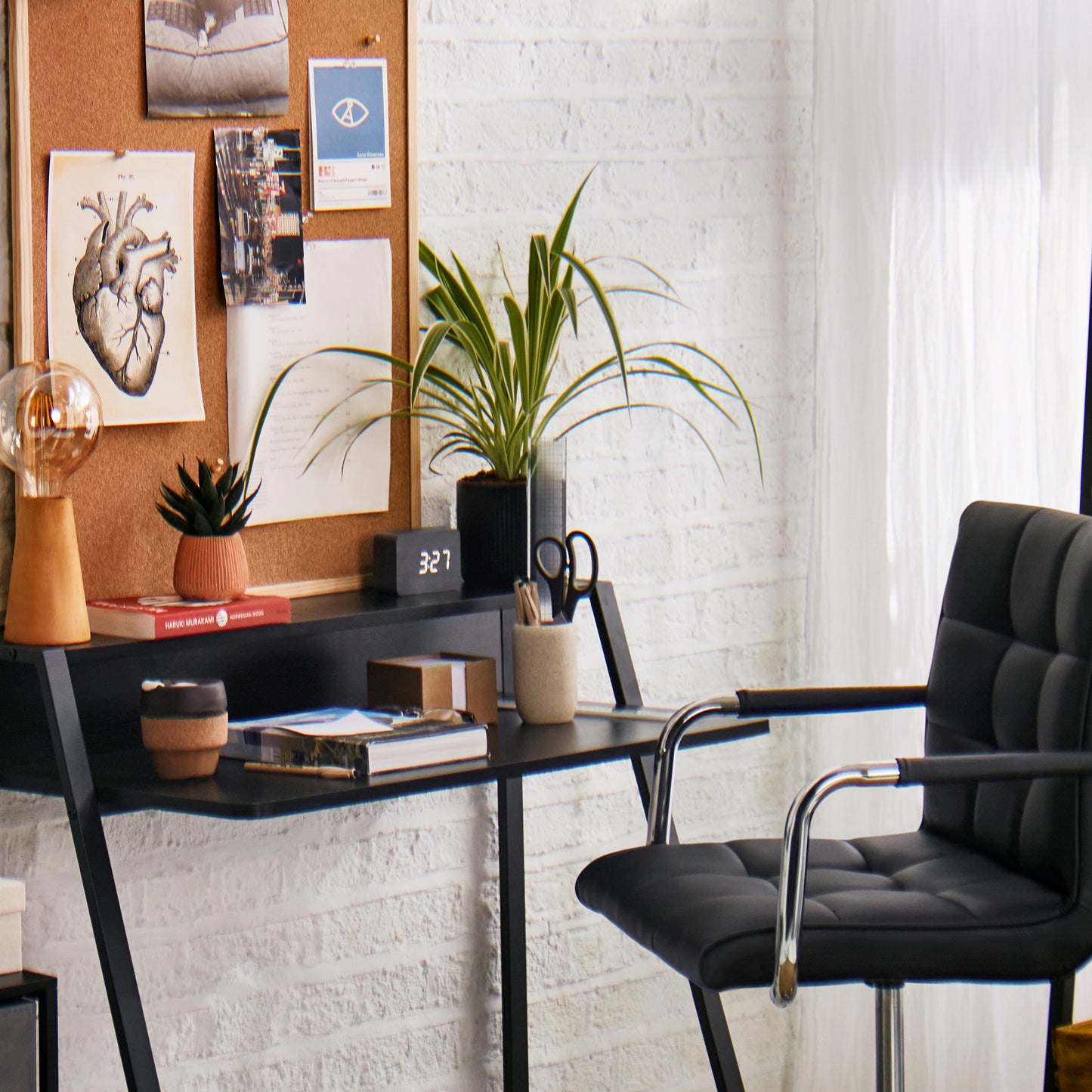 Home Office Chair and Computer Desk Set, Faux Leather Desk Chair with Swivel Wheels, Study Desk with Storage Shelf, Black