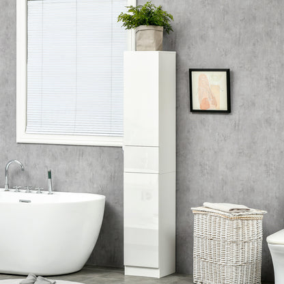 Kleankin Tall Bathroom Cabinet with Adjustable Shelves, High Gloss Storage Cupboard, Freestanding Tallboy with Storage Drawer, White