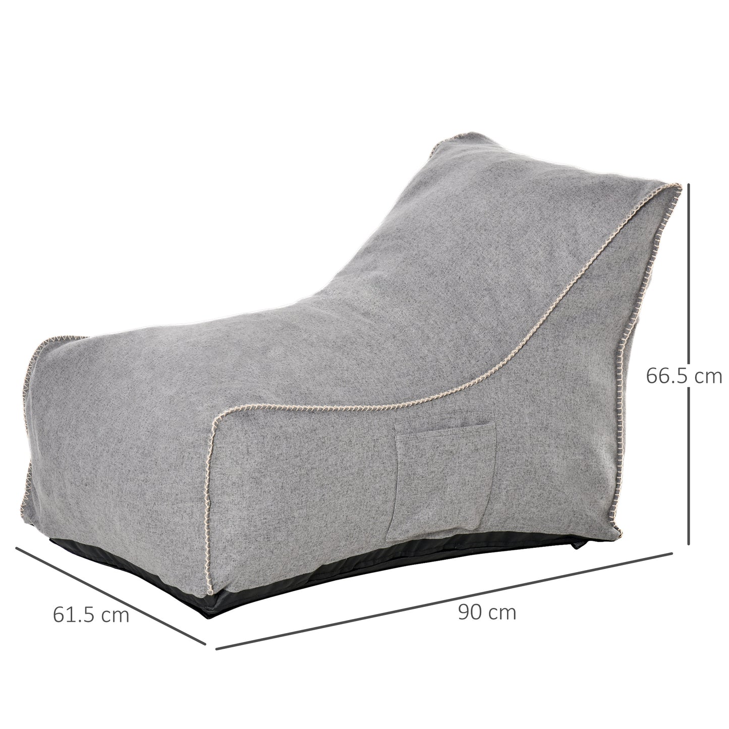 Bean Bag Chair, Large Foam Stuffed lounger Indoor Furniture with Washable Cover, Side Pockets and Backrest, Dark Grey