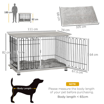 Large Dog Crate Furniture Side Table | Washable Cushion | Lockable Door | Steel Wire Ventilation | Large Dogs up to 35kg | 105 x 68 x 75cm | Graphite
