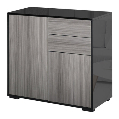 Modern Stylish Freestanding Push-Open Design Cabinet with 2 Drawer, 2 Door Cabinet, 2 Part Inner Space-Light Grey and Black