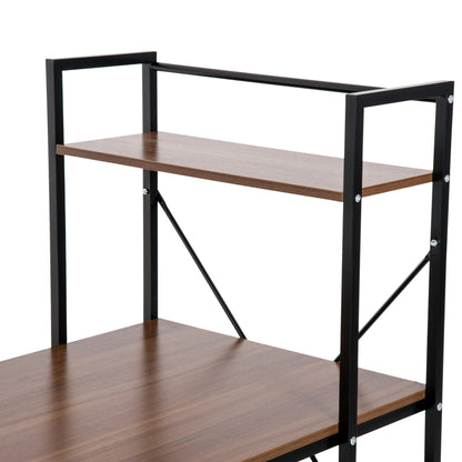 Computer Desk PC Table  Study Workstation Home Office with 4-tier Bookshelf Storage Metal Frame Wooden Top (Walnut & Black)
