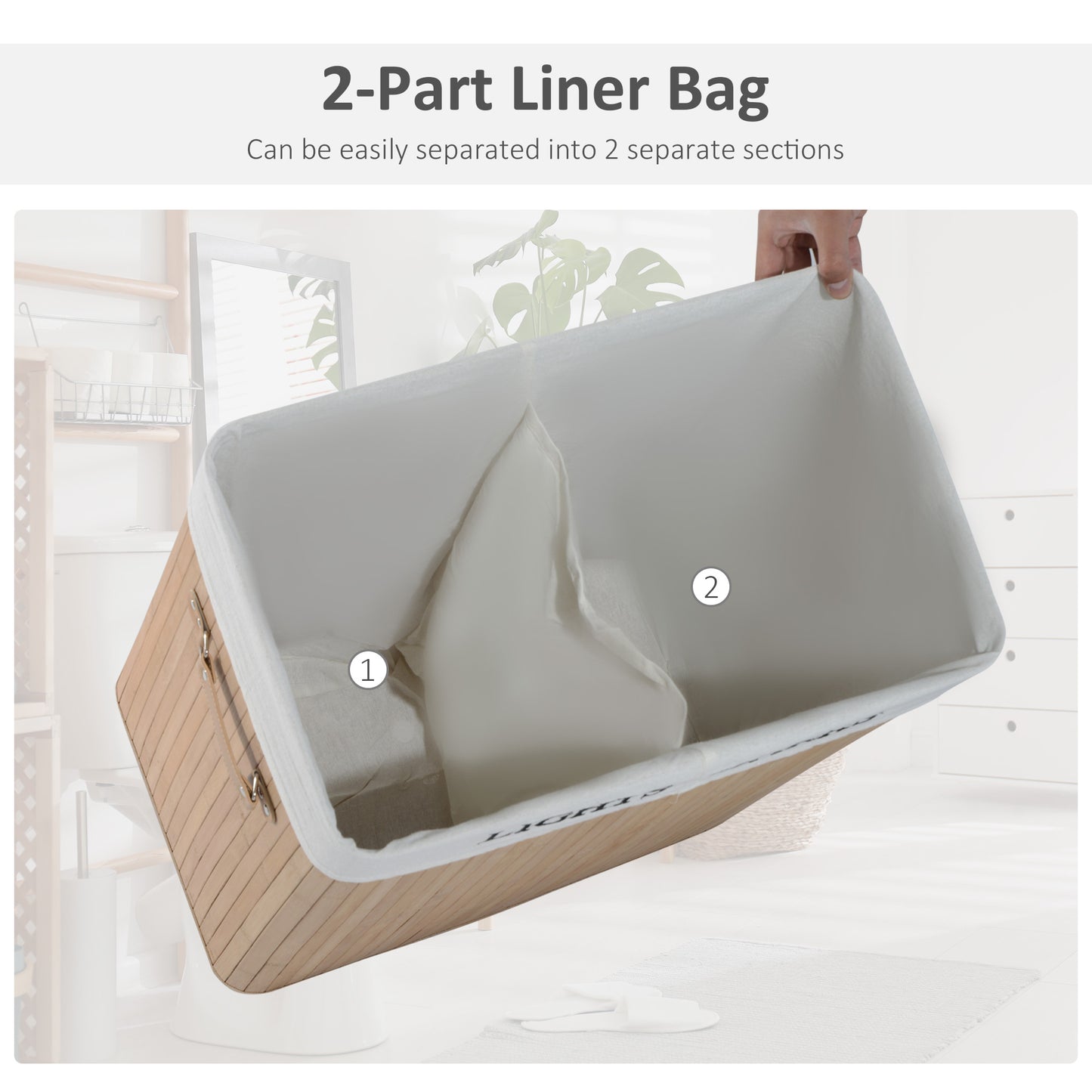 Collapsible Natural Wood Laundry Hamper Organizer Clothes Washing Basket Bin Storage Box w/Lid Removable Lining 52x32x63cm, Wood Colour 100L