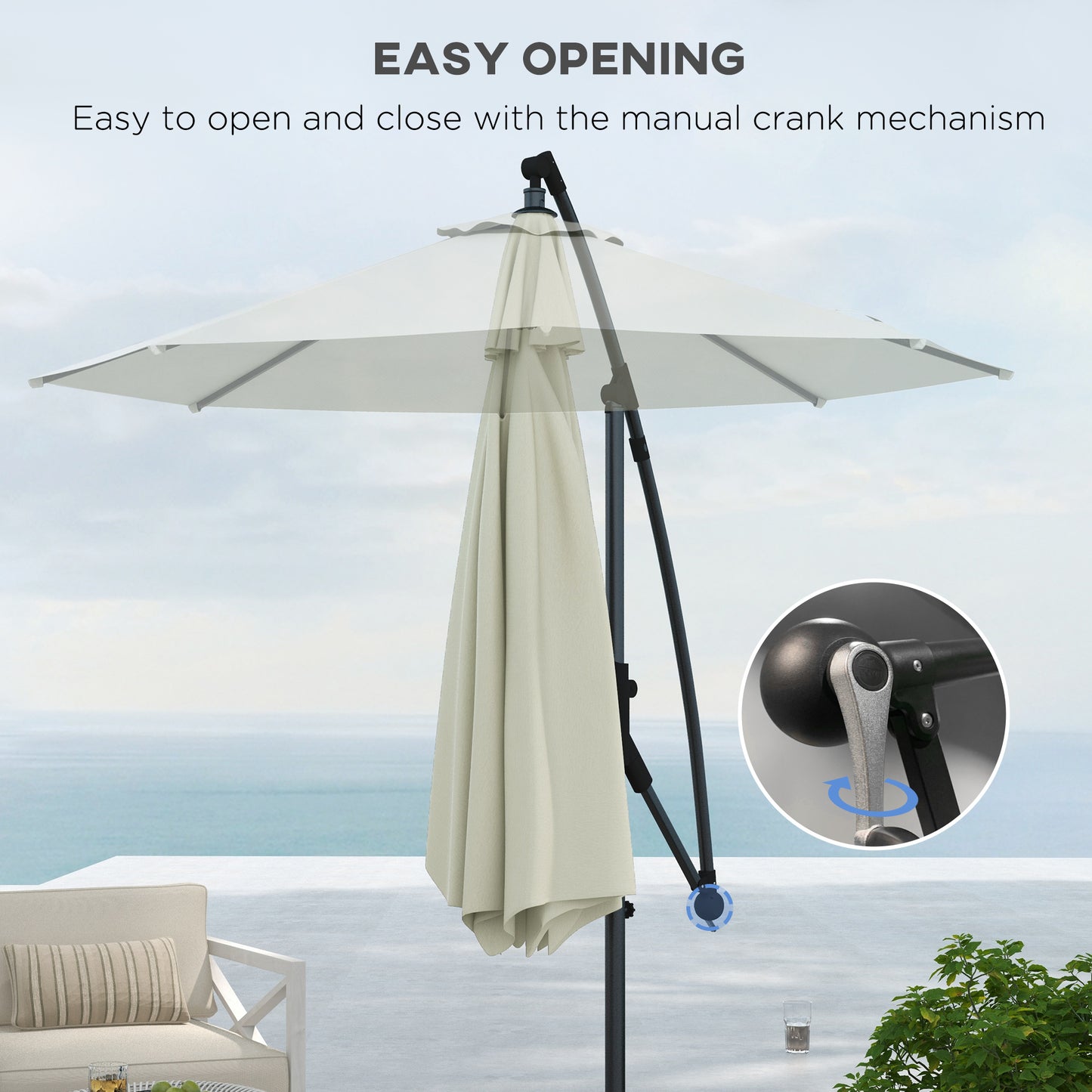 Outsunny 3(m) Cantilever Banana Parasol With Cross Base & Crank Handle, Tilt And 8 Ribs, Round Hanging Patio Umbrella For Outdoors - Cream
