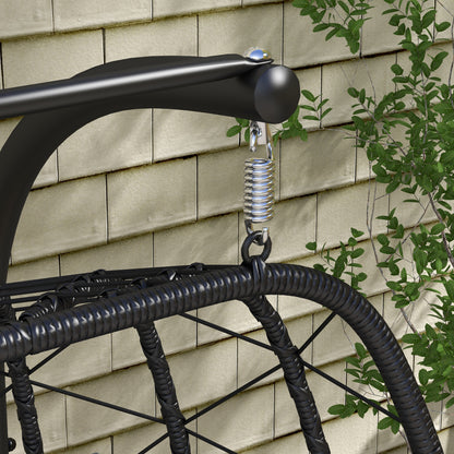 Outdoor PE Rattan Double-seater Swing Chair With Thick Padded Cushion, Patio Hanging For Two With Metal Stand  Headrest For Indoor and Outdoor, Black