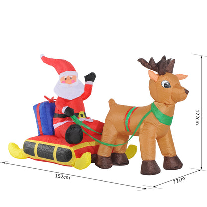 Inflatable Air Blown Santa And Reindeer Polyester, 122H cm-Multicolour