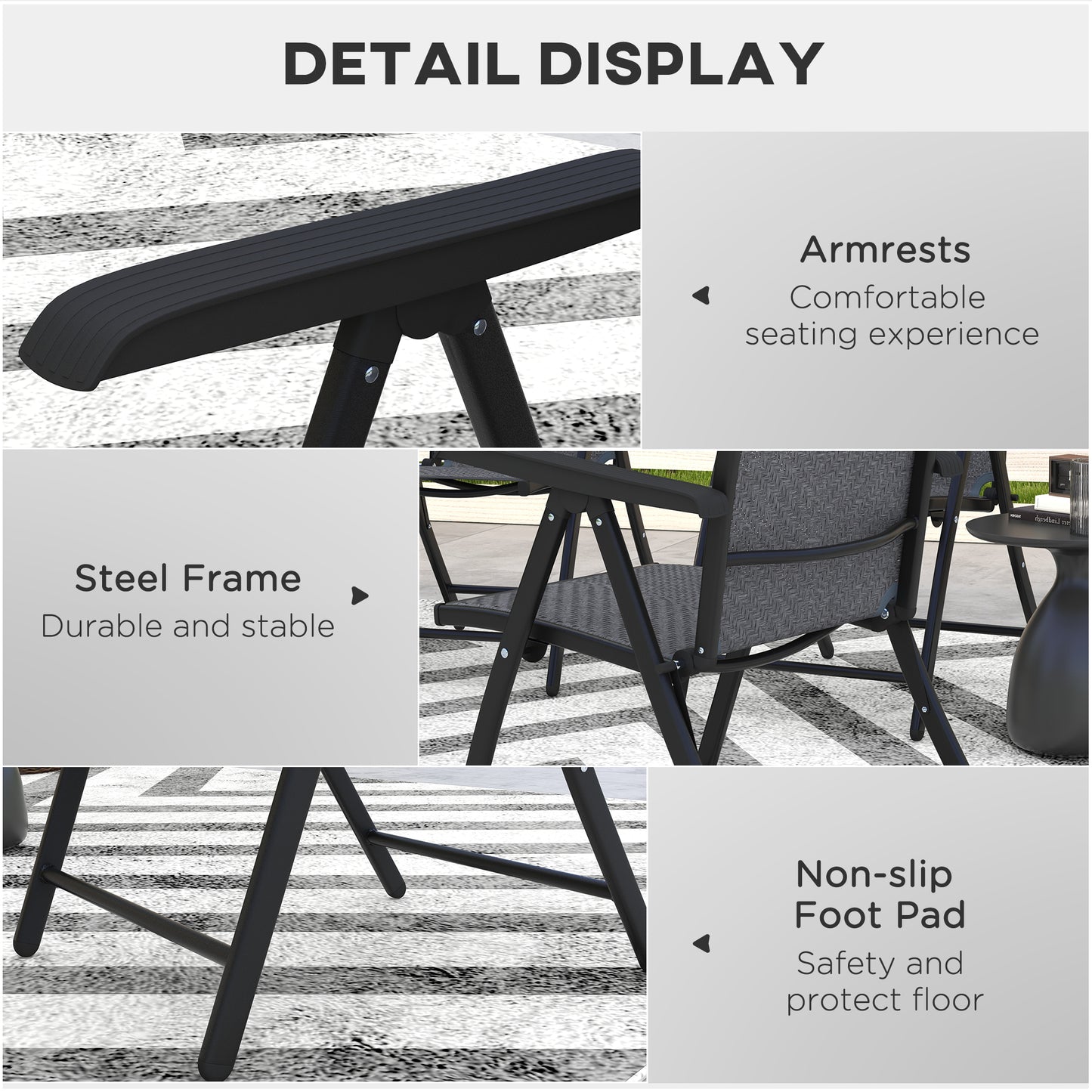 Outsunny 4 Piece Outdoor Rattan Folding Chair Set with 7 Levels Adjustable Backrest for Patio, Lawn