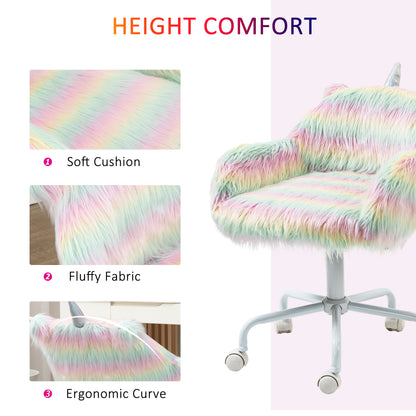 Vinsetto Unicorn Home Office Chair, Height Adjustable Fluffy Desk Chair, Colourful