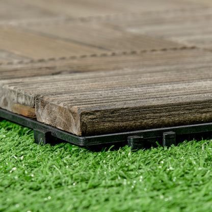 Outsunny 27 Pieces Wooden Interlocking Decking Tiles, Outdoor Flooring Tiles for Patio, Balcony, Terrace, Hot Tub, 30 x 30 cm per Piece, Charcoal Grey