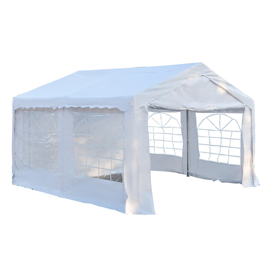 Outsunny 4m x 4 m Party Tents Portable Carport Shelter with Removable Sidewalls & Double Doors, Heavy Duty Party Tent Car Canopy