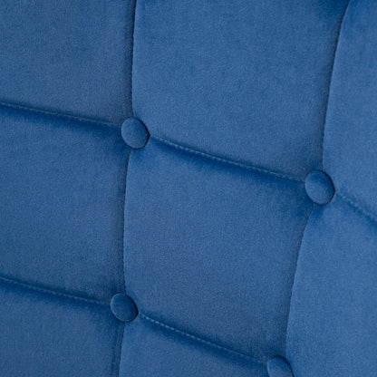 Retro Vintage Style Upholstered Armchair w/ Footstool Set, Button Tufted Accent Chair w/ Gold Tone Steel Legs, Wingback Chair, Dark Blue