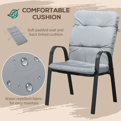 Outsunny 5 Piece Garden Dining Set, Outdoor Square Dining Table and 4 Cushioned Armchairs, Tempered Glass Top Table w/ Umbrella Hole Black