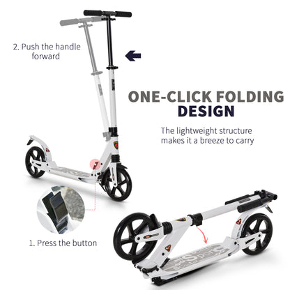 Folding Kick Scooter 2 Big Wheels Teens Adult  14+ Adjustable Ride On White / Black