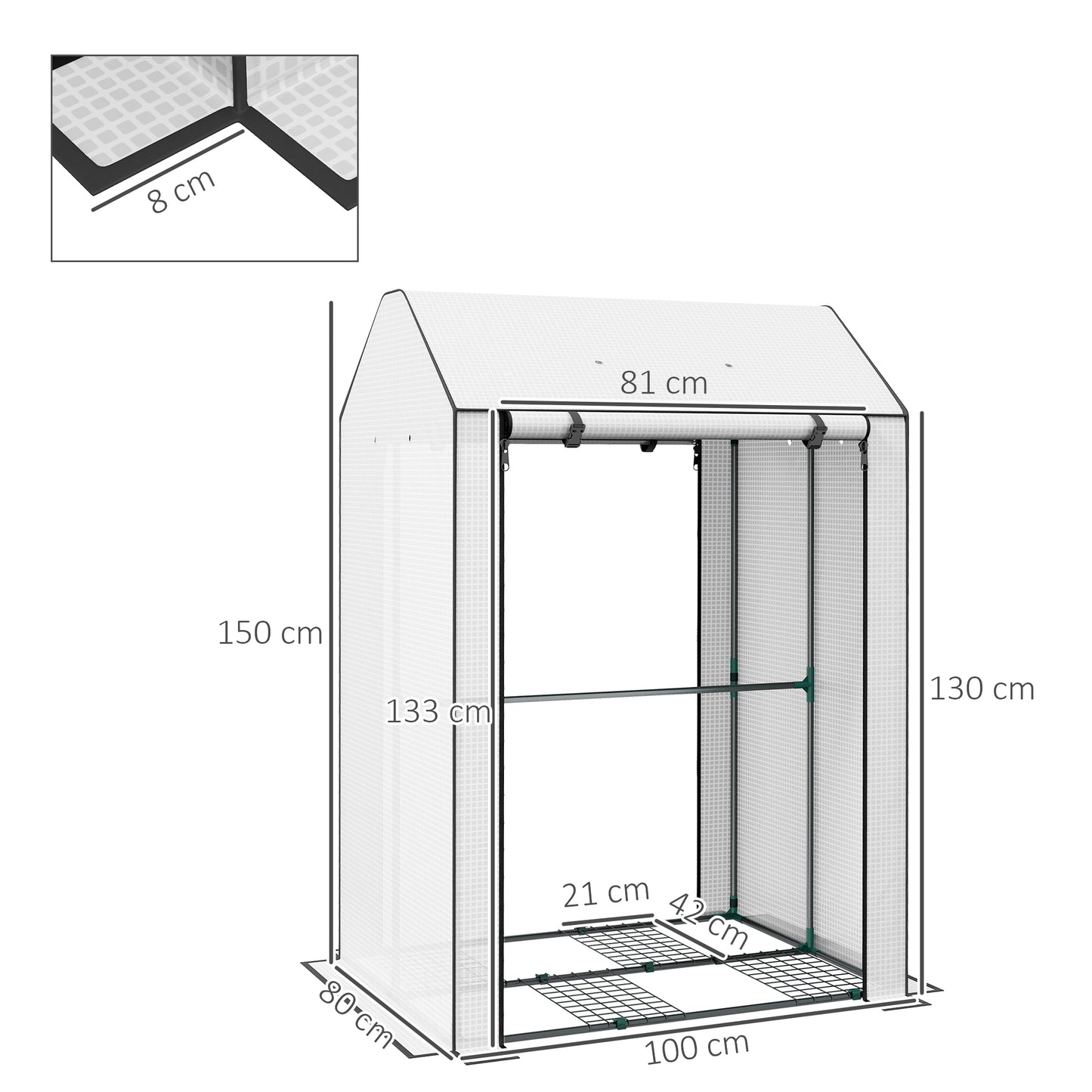 Mini Greenhouse W/ 4 Wire Shelves Portable Garden Grow House Tomato Greenhouse For Plants With Roll Up Door And Vents, 100 x 80 x 150cm, White