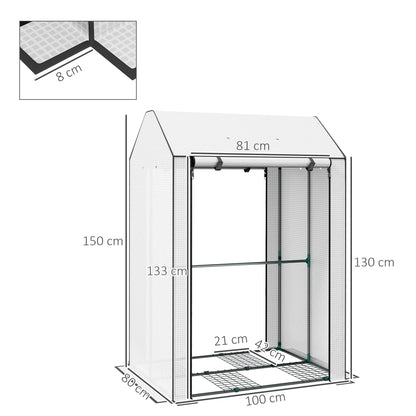 Mini Greenhouse W/ 4 Wire Shelves Portable Garden Grow House Tomato Greenhouse For Plants With Roll Up Door And Vents, 100 x 80 x 150cm, White