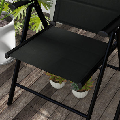 Set of 2 Patio Reclining Folding Aluminium Dining Camping Chairs With Breathable Mesh Fabric Padded Seat And Backrest, Headrest -  Black