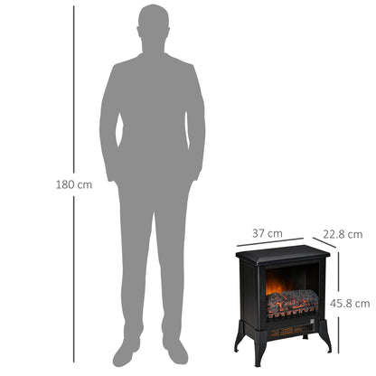 Electric Fireplace Stove, Free standing Fireplace Heater with Realistic Flame Effect, Adjustable Temperature and Overheat Protection, Black