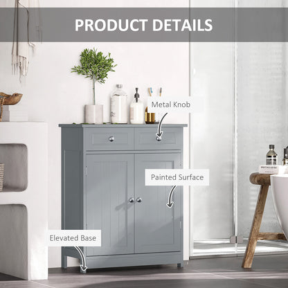 Kleankin Bathroom Storage Cabinet Free-Standing Bathroom Cabinet Unit w/ 2 Drawers Cupboard Adjustable Shelf Handles Traditional Style 75x60cm Grey