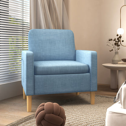 Modern Accent Chair, Comfy Fireside Chair, Upholstered Armchair for Living Room, Bedroom, Home Office, Light Blue
