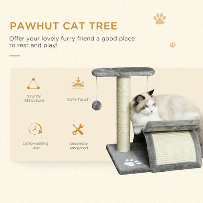 Pawhut Cat Scratching Post Cat Tree Kitten Scratcher Kitty Activity Play Centre Sisal Rotatable Top Bar Tunnel Dangling Ball Light Grey