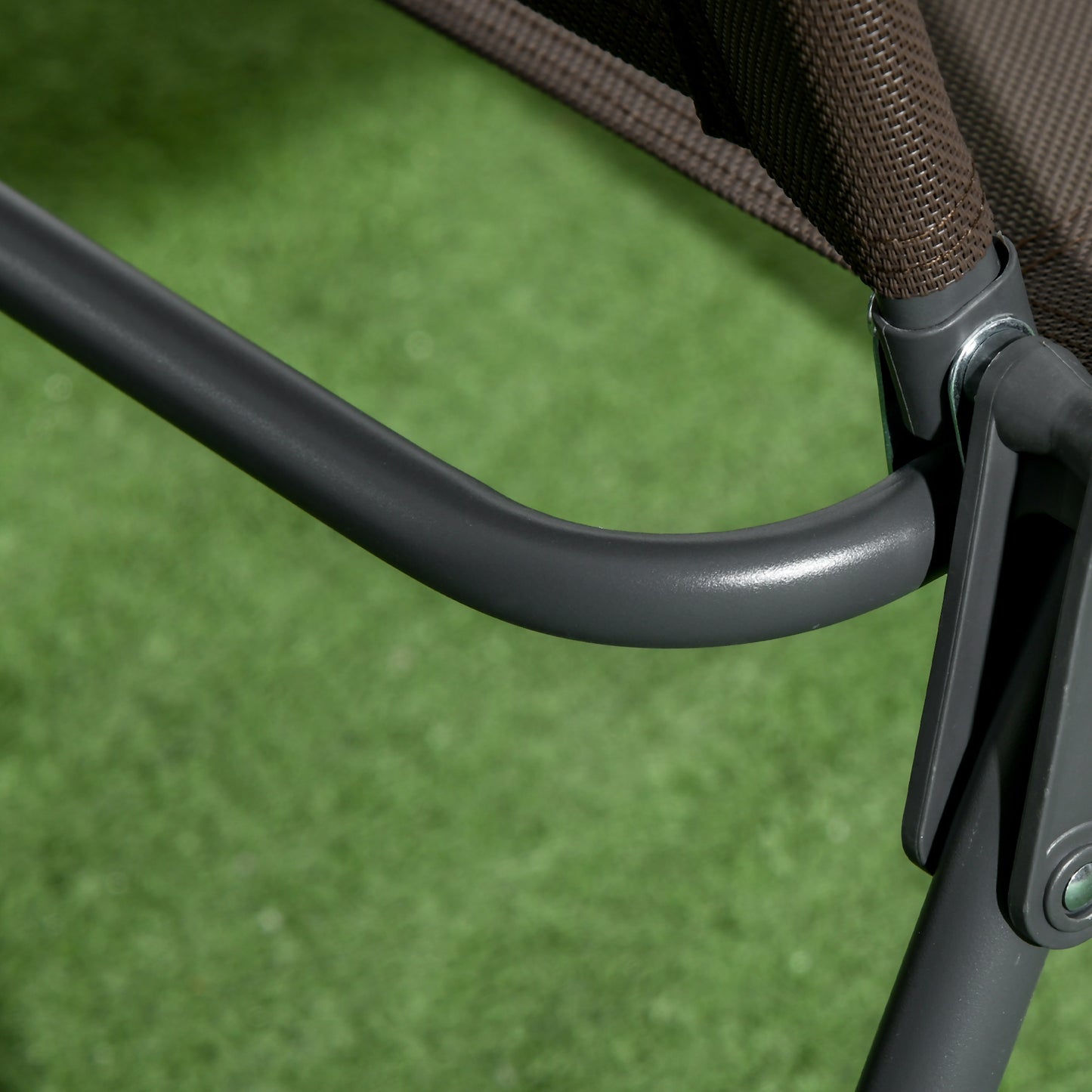 Outsunny 3 Pcs Garden Table and Chairs, Outdoor Bistro Set, Patio Conversation Furniture Set w/ Foldable Armchairs & Glass Top Coffee Table, Brown