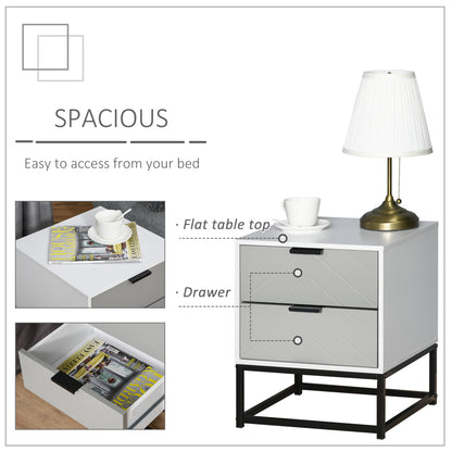 Bedside Cabinet with 2 Drawer Storage Unit, Unique Shape Bedroom Table Nightstand with Metal Base