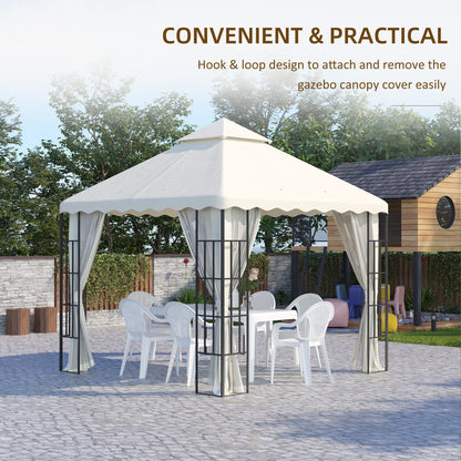Outsunny 3 x 3 (m) Gazebo Canopy Replacement Covers, 2-Tier Gazebo Roof Replacement (TOP ONLY), Cream White
