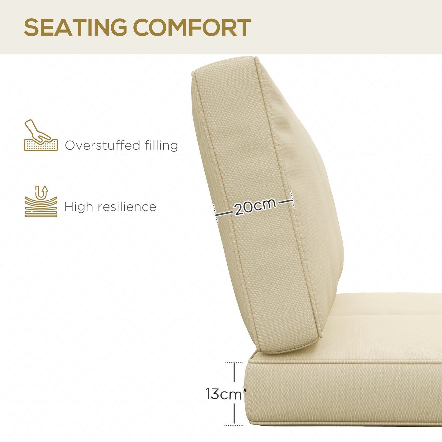 Outsunny 3-Piece Back and Seat Cushion Pillows Replacement, Patio Chair Cushions Set for Indoor Outdoor, Beige