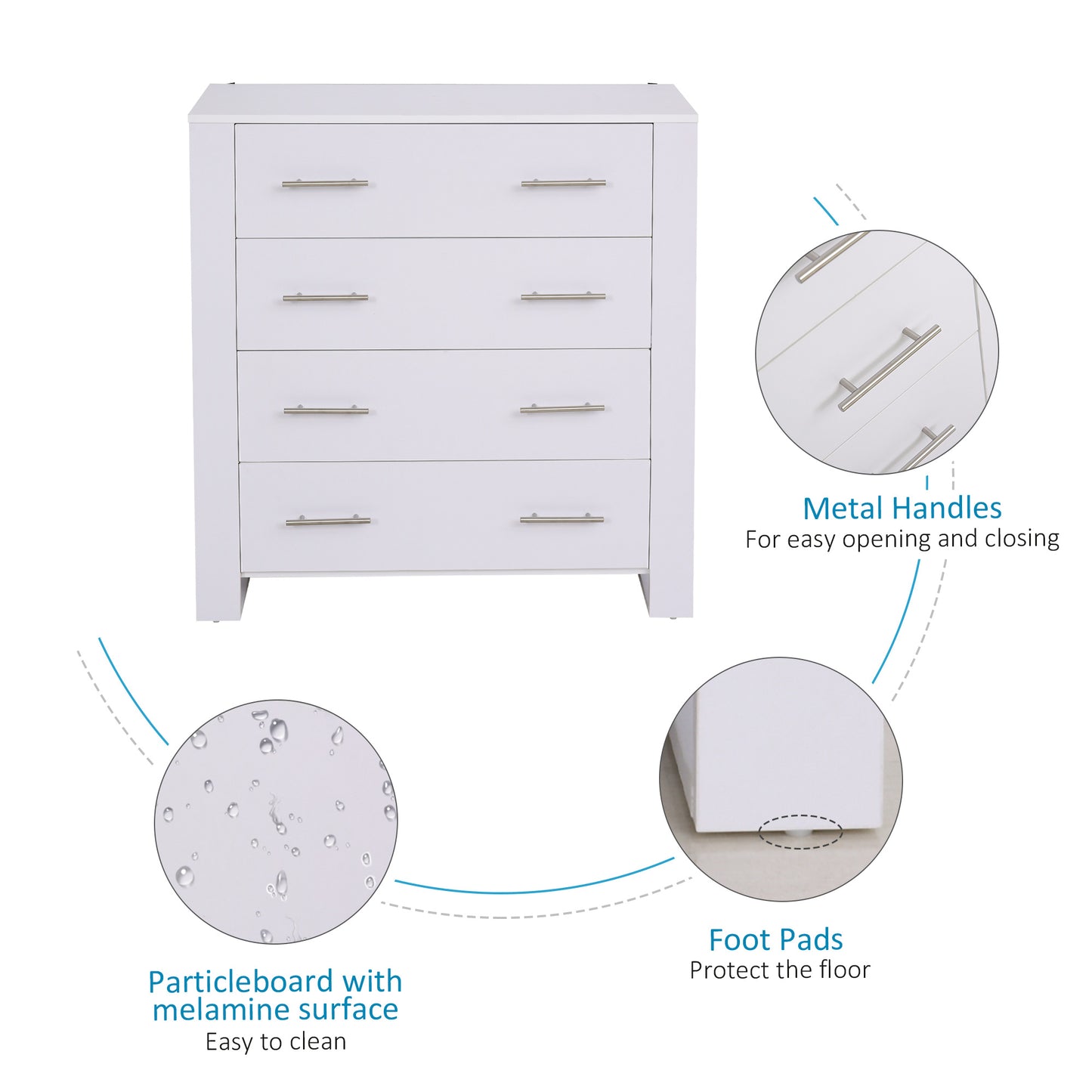 Particle Board 4-Drawer Bedroom Cabinet White