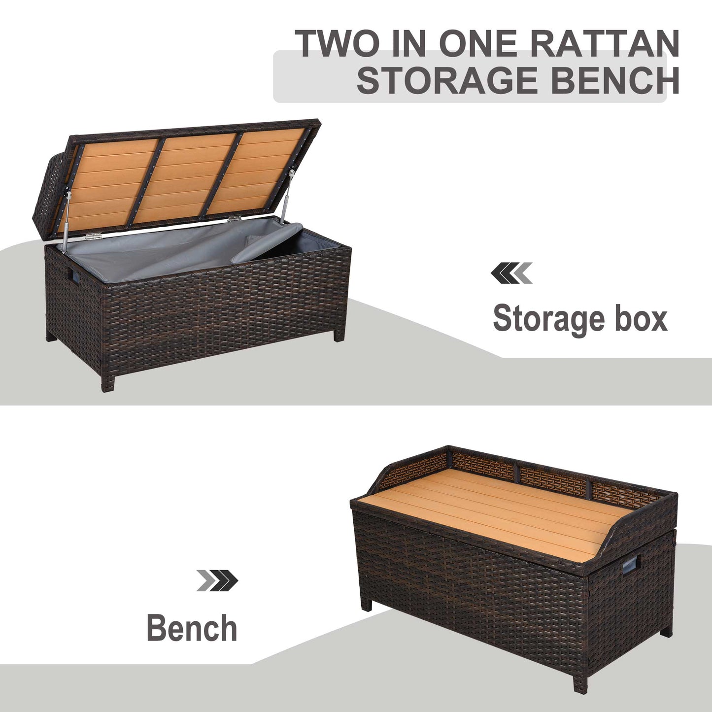 Outsunny Patio PE Rattan Wicker Storage Basket Box Bench Seat Furniture w/ Cushion Brown