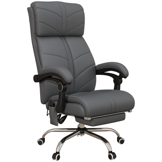 Vinsetto Vibration Massage Office Chair with Heat, PU Leather Computer Chair with Footrest, Armrest, Reclining Back, Grey
