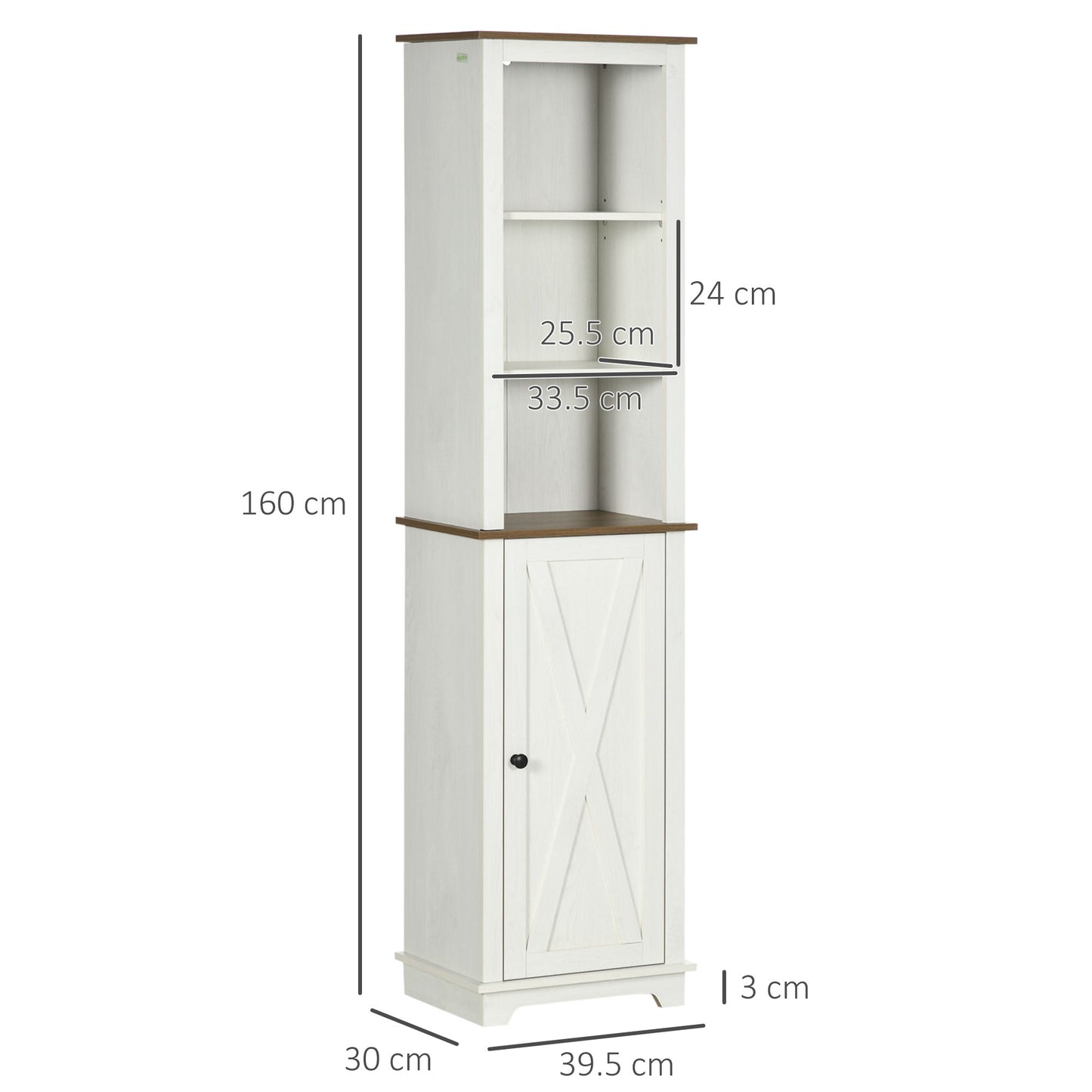 Kleankin Bathroom Cabinet, Tall Storage Cabinet With Door and Adjustable Shelves, 39.5 x 30 x 160 cm, White