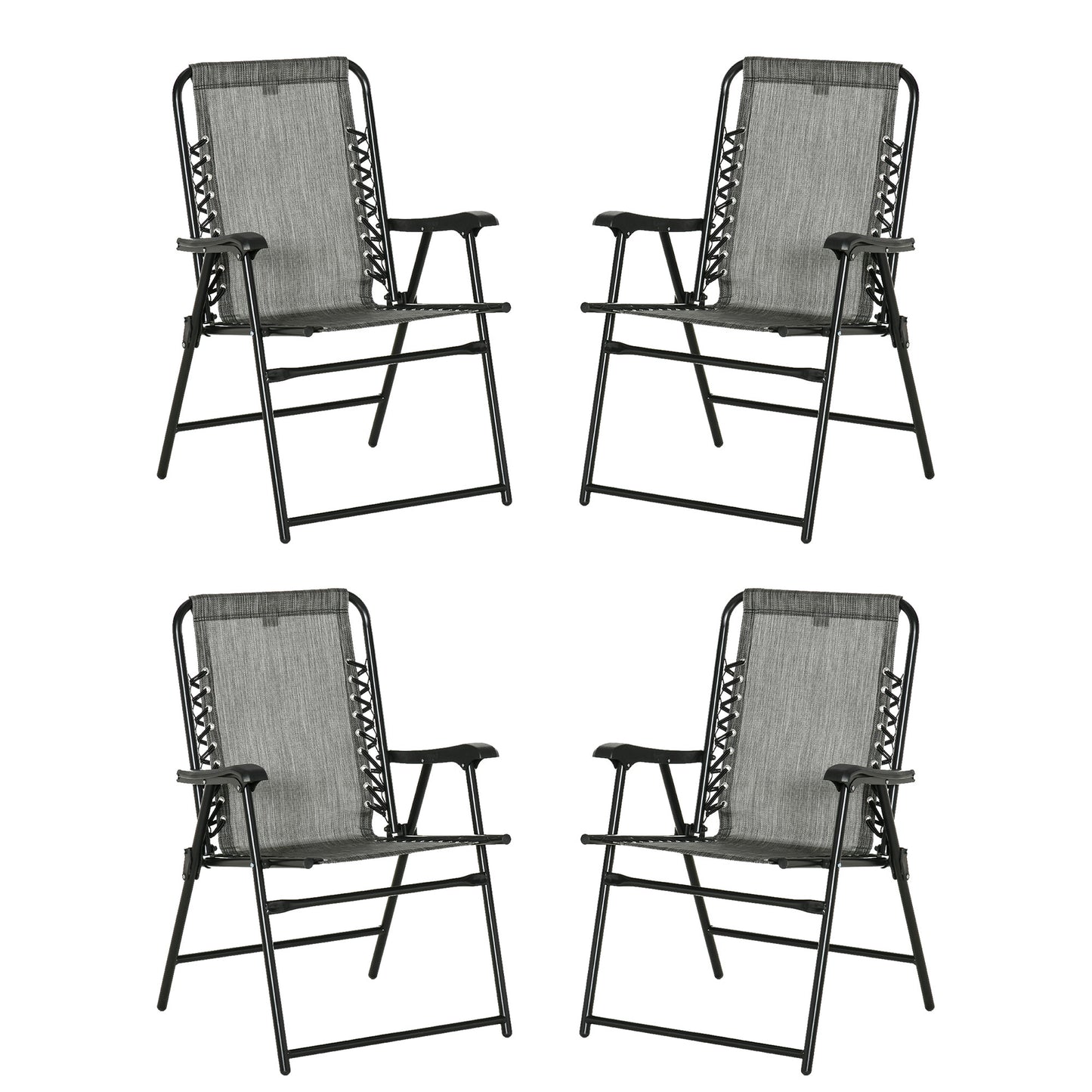 Outsunny  Pieces Patio Folding Chair Set, Outdoor Portable Loungers for Camping Pool Beach Deck, Lawn Chairs with Armrest Steel Frame, Mixed Grey