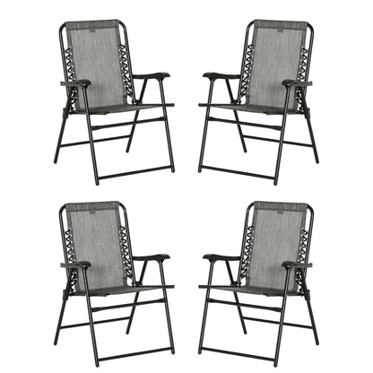 Outsunny  Pieces Patio Folding Chair Set, Outdoor Portable Loungers for Camping Pool Beach Deck, Lawn Chairs with Armrest Steel Frame, Mixed Grey