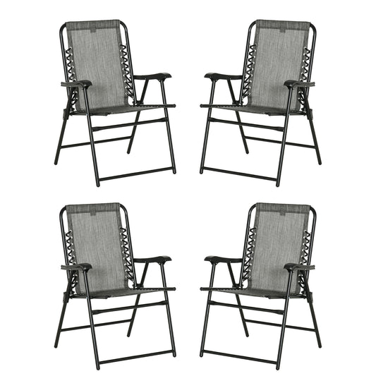 Outsunny  Pieces Patio Folding Chair Set, Outdoor Portable Loungers for Camping Pool Beach Deck, Lawn Chairs with Armrest Steel Frame, Mixed Grey