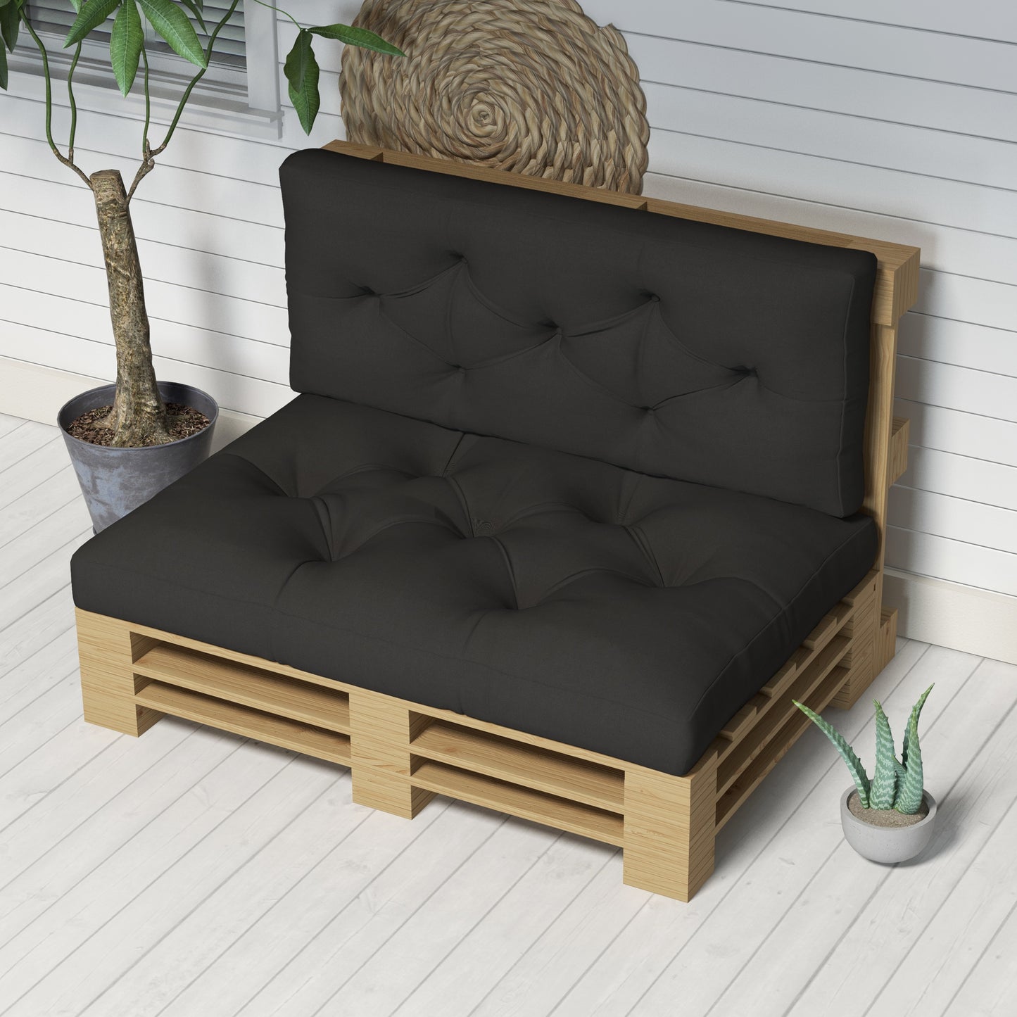 Outsunny 4-Piece Pallet Seat Cushions Back Pillows Replacement, Patio Chair Cushions Set for Indoor Outdoor, Charcoal Grey