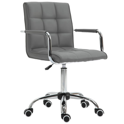 Mid Back PU Leather Home Office Chair | Fixed Armrests | 360° Swivel | 5 Wheels | Height Adjustable 84-99cm | 45x39cm Seat | 120kg | Grey