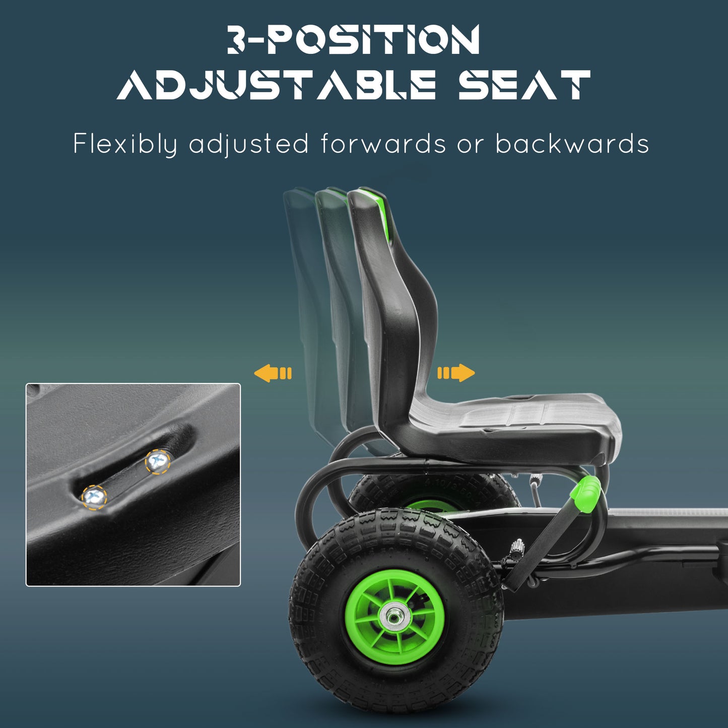 Children's Pedal Go Kart, Racing Go Cart with Adjustable Seat, Inflatable Tyre's, Shock Absorb, Handbrake, for Boys and Girls Ages 5-12, Green