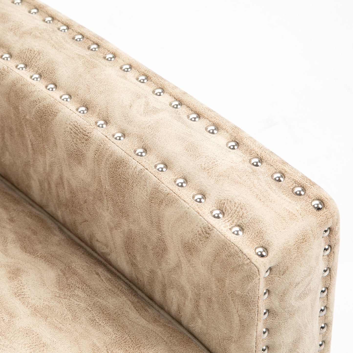 Retro Style Studded Upholstered Reclining Armchair w/ Retractable Footrest Beige