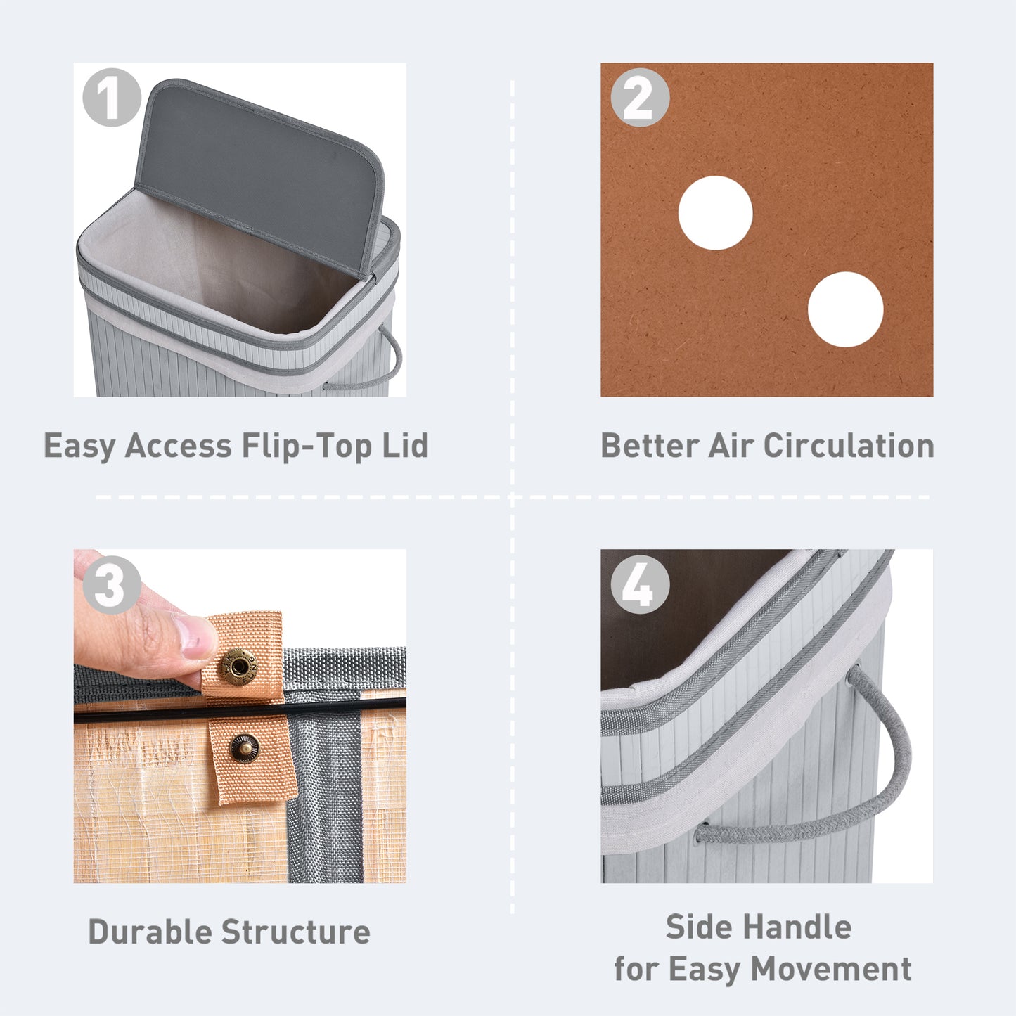 70L Natural Wood Laundry Dirty Clothes Storage Basket One Compartment With Flip Lid Removable Lining Foldable Water-Resistant