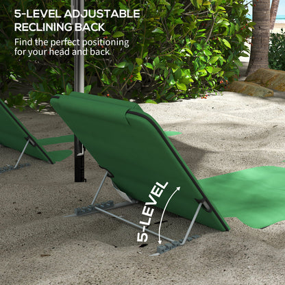 Outsunny Metal Frame PE Fabric 2 Pieces Outdoor Beach Reclining Chair Set w/ Pillow Green