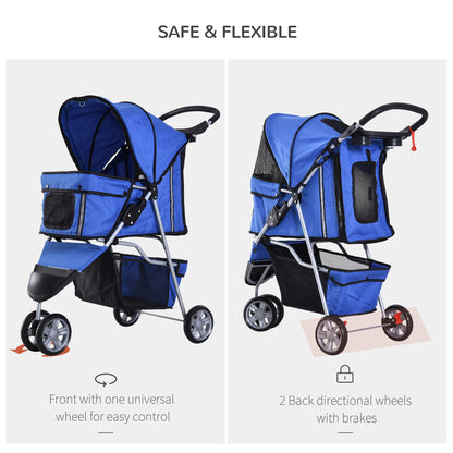 PawHut Dog Pram Pet Travel Stroller Dog Pushchair W/Three Wheels-Blue