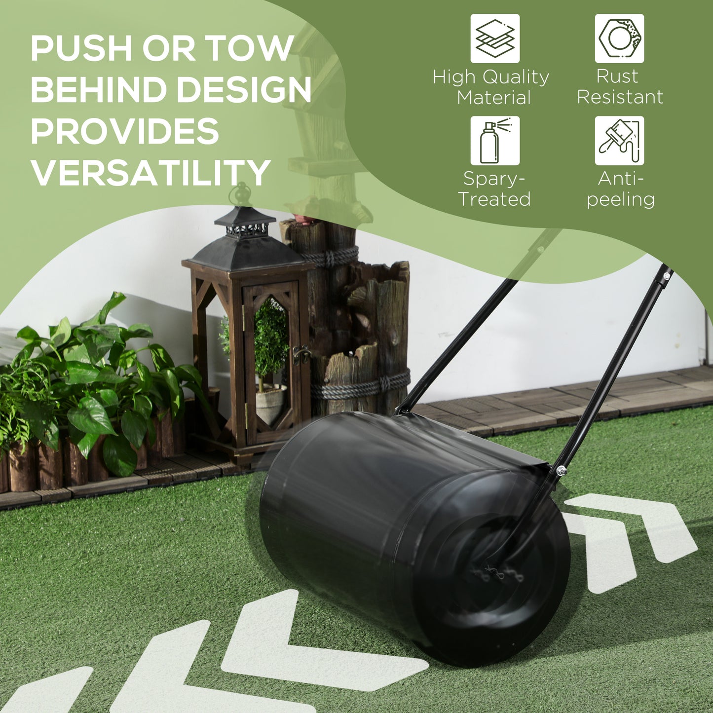 DURHAND 38L Heavy Duty Water or Sand Filled Garden Steel Lawn Roller Drum 50cm Black