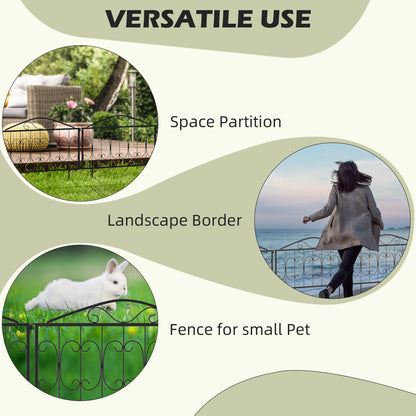 Outsunny Decorative Garden Fencing, 4 Piece Outdoor Picket Fence Panels, Rustproof Metal Wire Landscape Flower Bed Border Edging Animal Barrier, Black