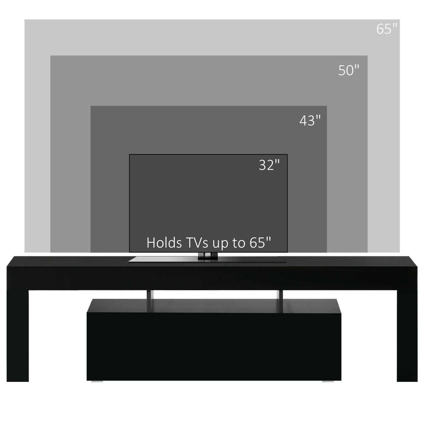 High Gloss TV Stand Cabinet with LED RGB Lights and Remote Control for TVs up to 65", Media TV Console Table with Storage Compartment, Black