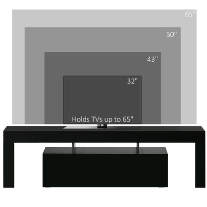 High Gloss TV Stand Cabinet with LED RGB Lights and Remote Control for TVs up to 65", Media TV Console Table with Storage Compartment, Black